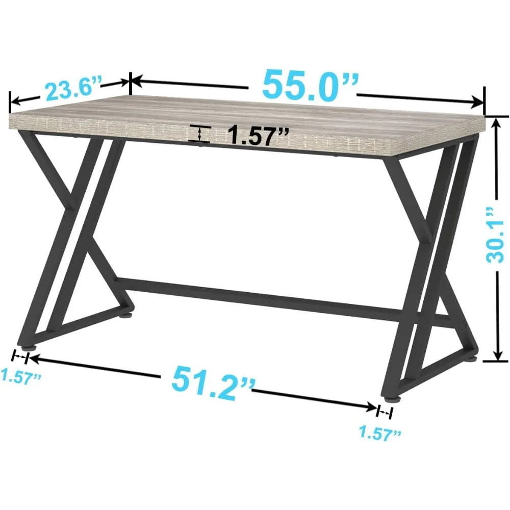 Industrial Style Wood and Metal Gaming Desk for Home Office, Modern PC Study Table with Gray Finish for Bedroom Workspace