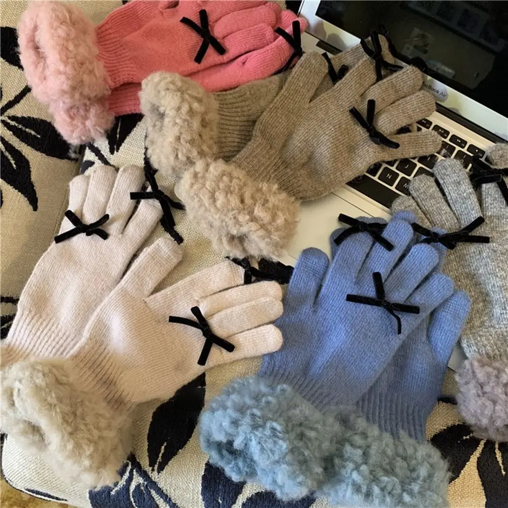 Cold-proof Knitted Gloves New Warm Breathable Bowknot Wool Gloves Thermal Thickened Non-slip Gloves Winter