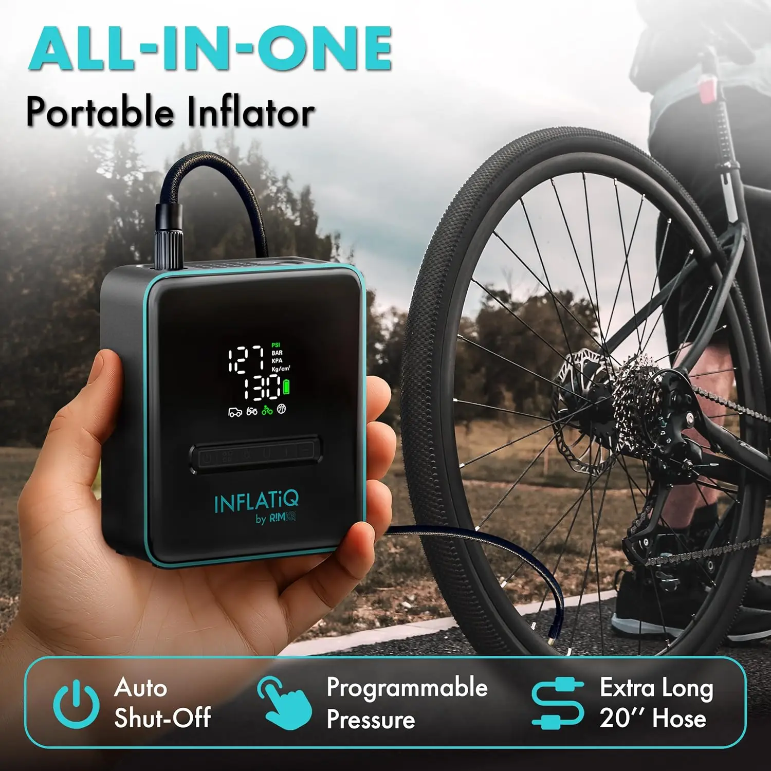 Portable Tire Inflator with Fast QwikFlow Tech, Dual Power Options for Cars, Trucks, Bikes - Auto Shut-Off
