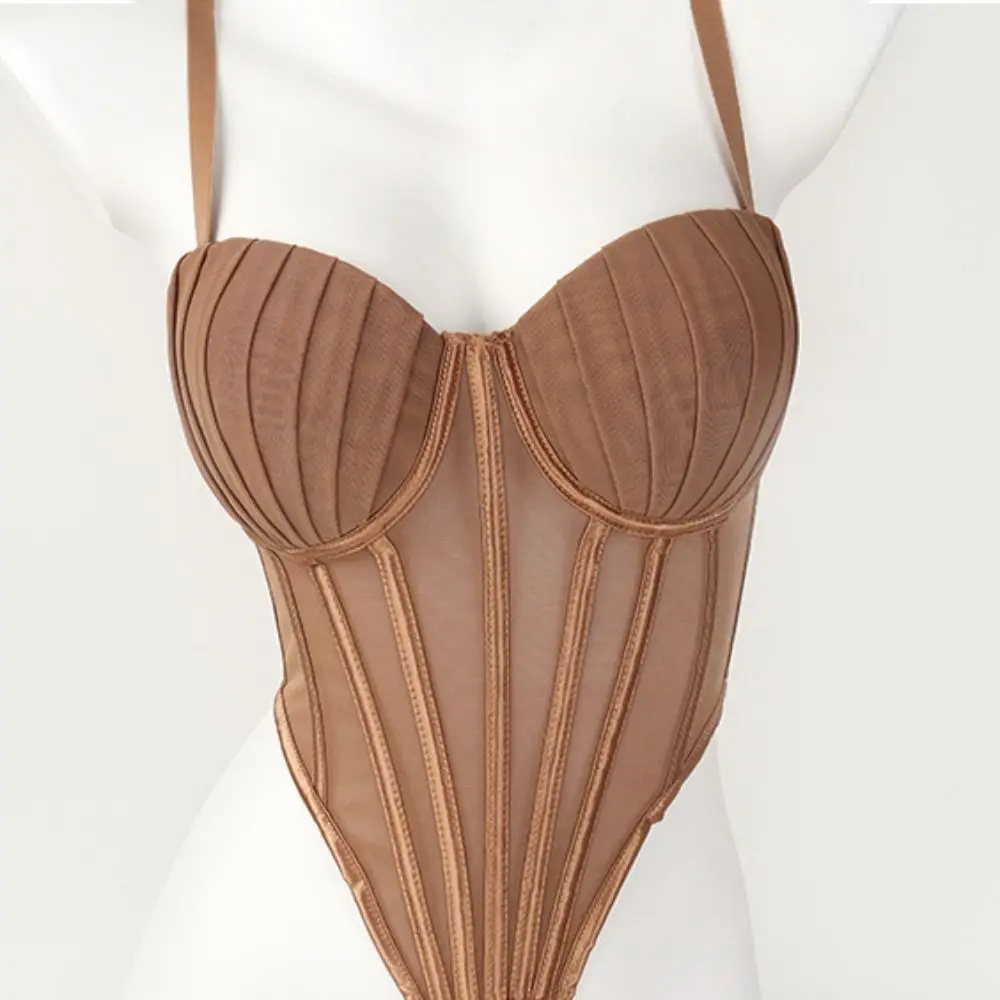 

Fashion Transparent Sling Camisole Slim fit Fishbone Mesh Corset Tank Sleeveless Crop Tops Ladies