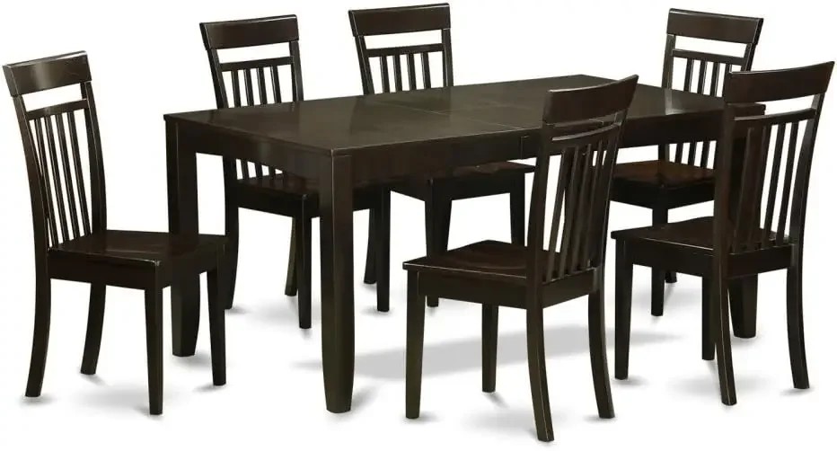 7 Piece Set Consist of a Rectangle Dining Table with Butterfly Leaf and 6 Kitchen Chairs, 36x66 Inch, Cappuccino