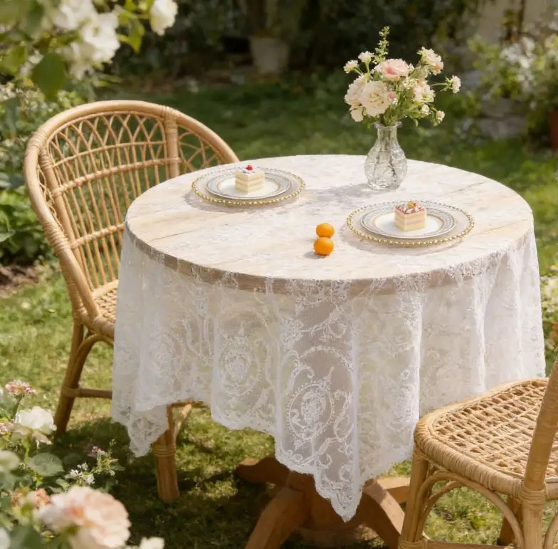 Korean Style Lace Tablecloth White Floral Rectangular Polyester Table Cover Anti Offee Table Household Cover Cloth