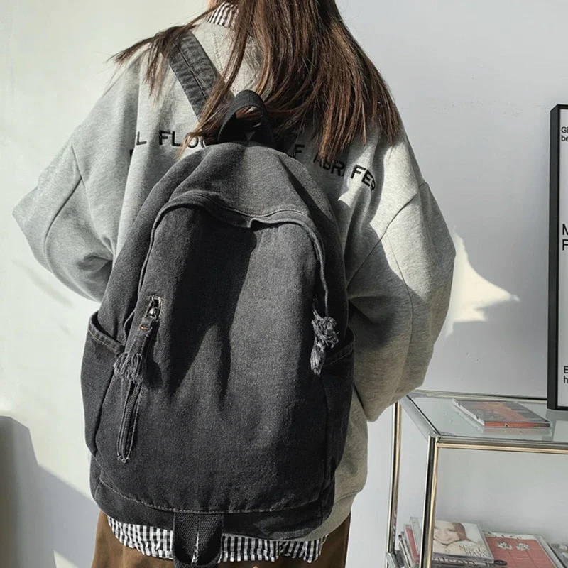 Creative Zipper Backpack Large Capacity Rucksack Denim Daypack Double Shoulder Schoolbag for Friend Birthday Daily Wear