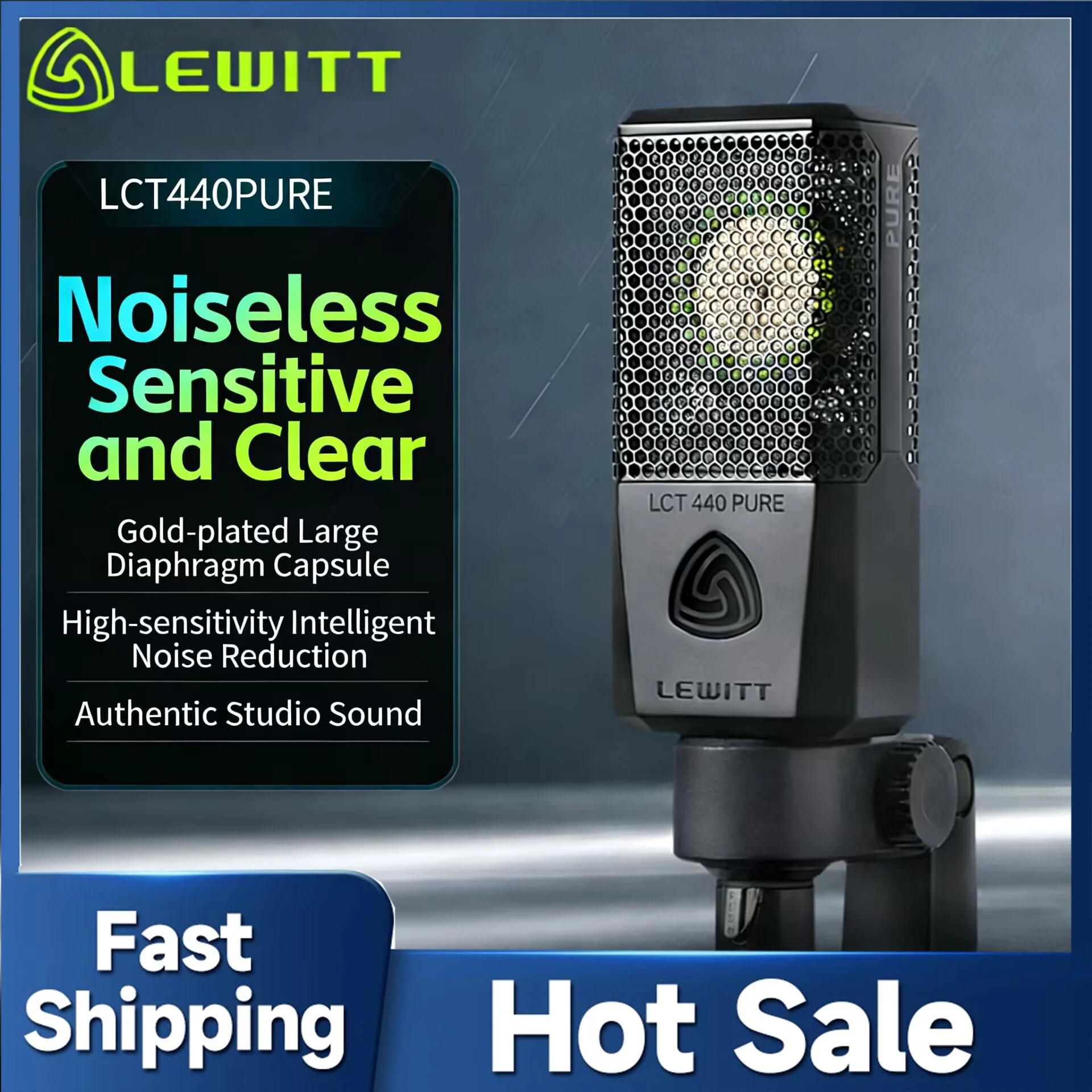 LEWITT LCT 440 PURE Professional Condenser Microphone Gold Plated Large Diaphragm Mic for Recording Podcasting Live Streaming