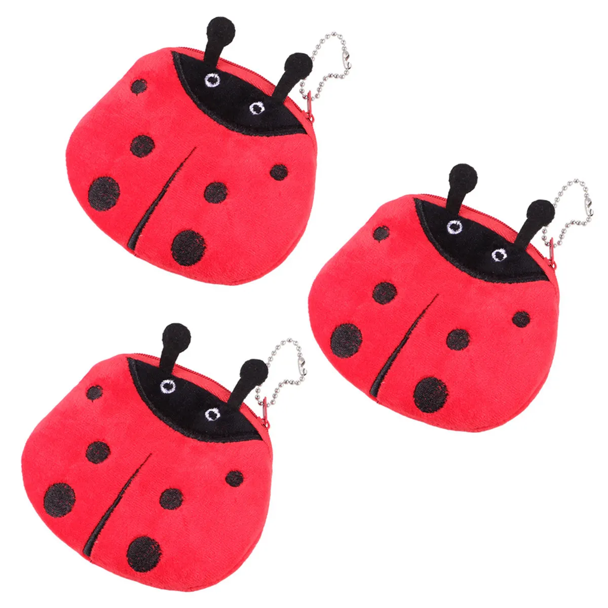 

Набор из 3 мини-кошельков-мешочков для монет в форме божьей коровки, милые портативные кошельки на молнии для хранения ключей и мелочи, для повседневного использования и путешествий