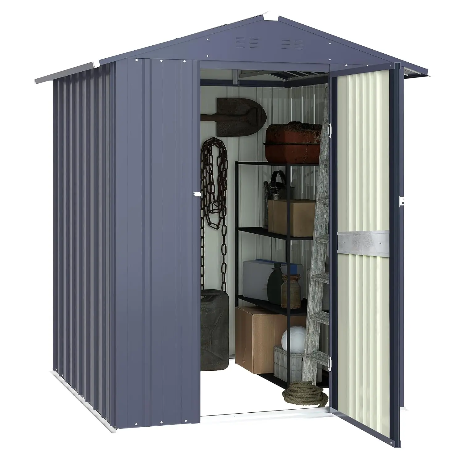 4x4FT Galvanized Metal Outdoor Storage Shed with Slope Roof Lockable Door Vents for Garden Patio Backyard, Customized