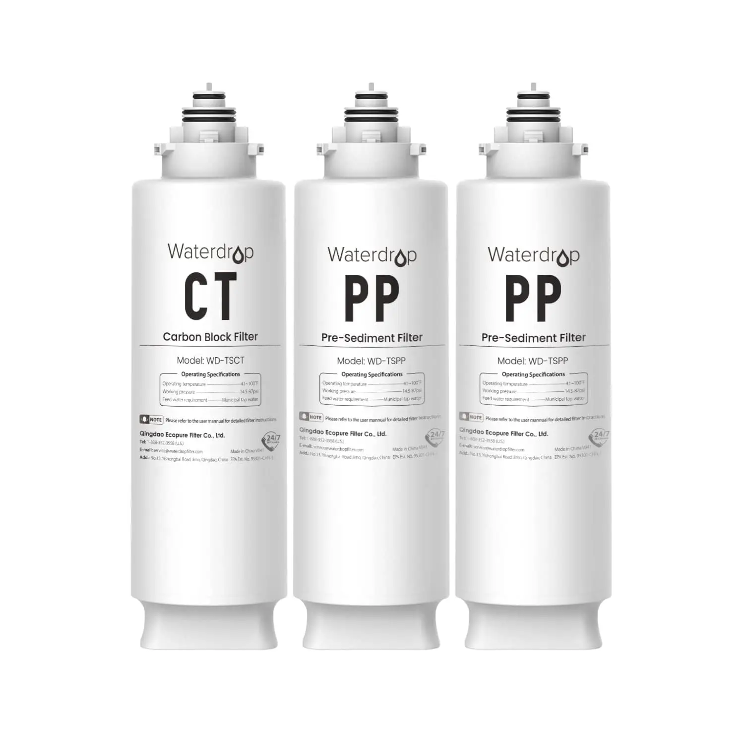 

Сменный фильтр для воды Waterdrop Undersink, 2PP+CT, совместимый с 3-ступенчатыми системами фильтрации воды под мойку TSU-W и TSC.