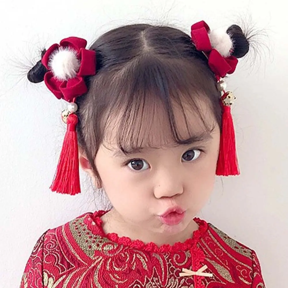 

Girls Plush Hair Grip Headdress Bowknot Archaic Chinese New Year Hairpins Kids Chinese Hair Clips Flowers Hairpins Bow Headwear