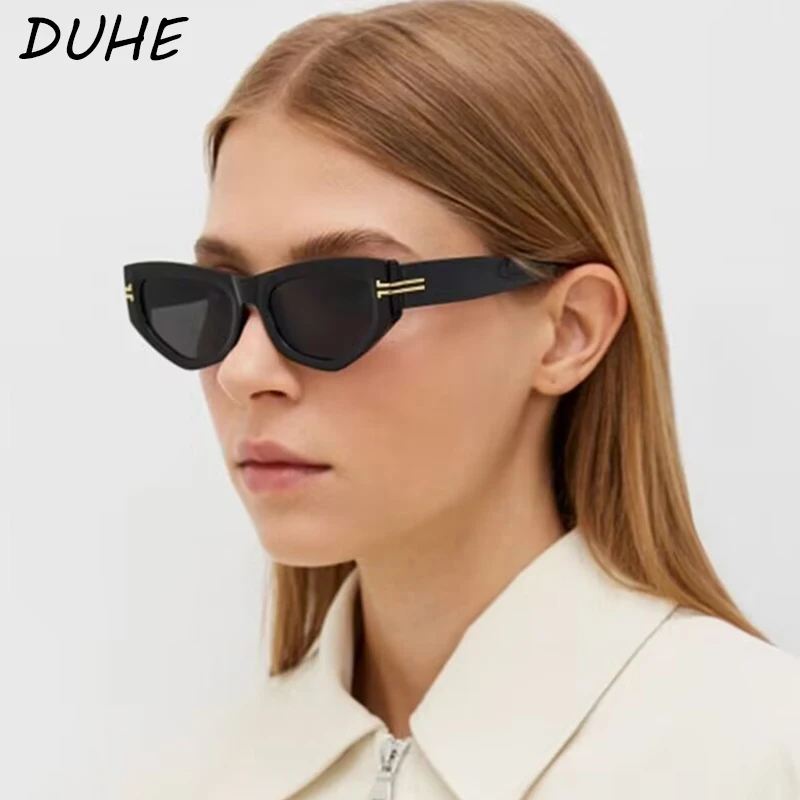 New Fashionable Small Frame Cat Eye Sunglasses Driving Rivet Inlaid Retro Sunglasses Women's Personalized Luxury SunglassesUV400