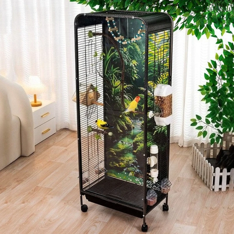 

Металлическая клетка для птиц большая, на колесиках, прозрачная, типа шкафа, для попугаев, с внутренним гнездом для волнистых попугайчиков и кокатил, с выдвижным ящиком, домик для птиц