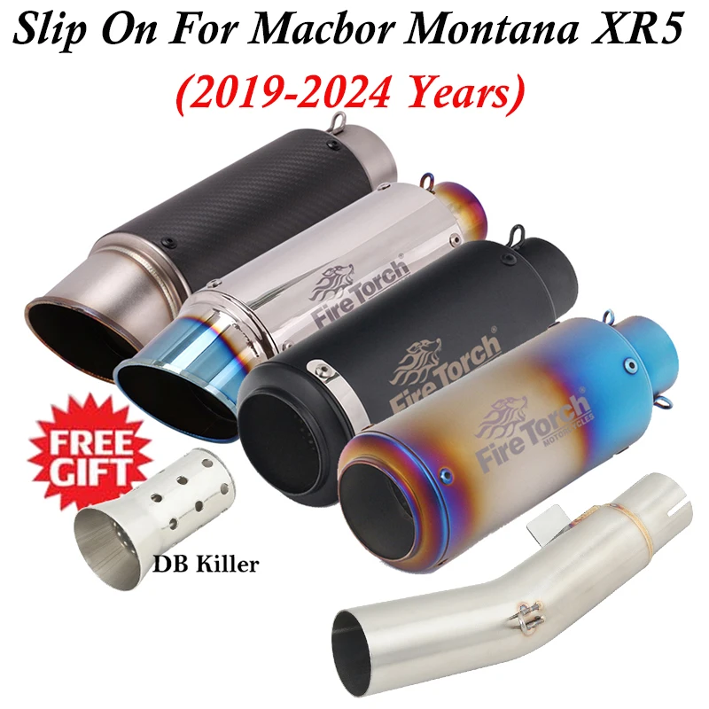 

For Macbor Montana XR5 XR 5 2019-2024 Motorcycle Exhaust Systems Escape Middle Link Pipe Connecting 51mm Muffler Moto DB Kiiller