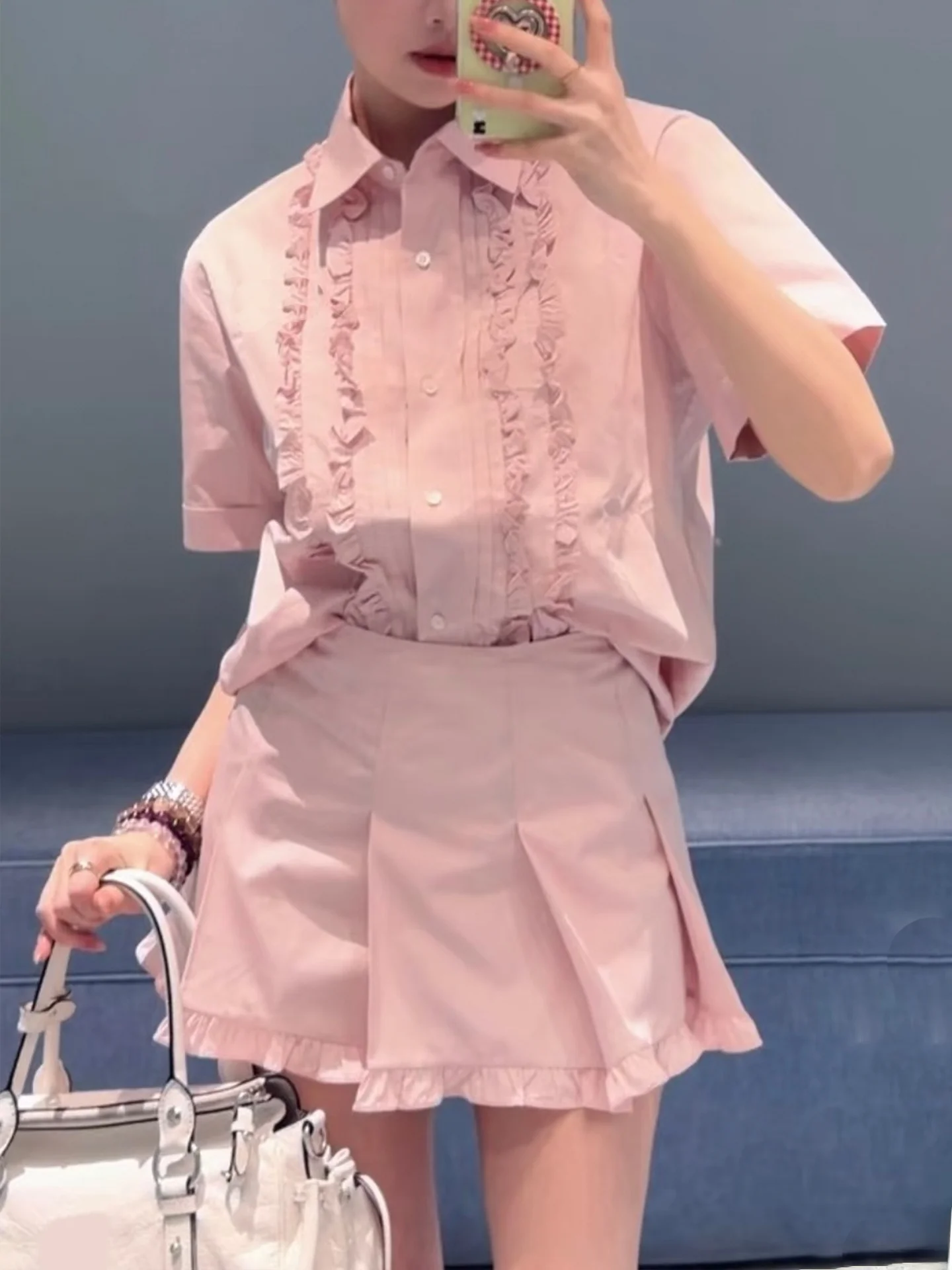 

Slimming A-Line Half Skirt with Pleated Lace Women's Loose Fit Cotton Commute Style High Waist Standard Edition Summer 2026