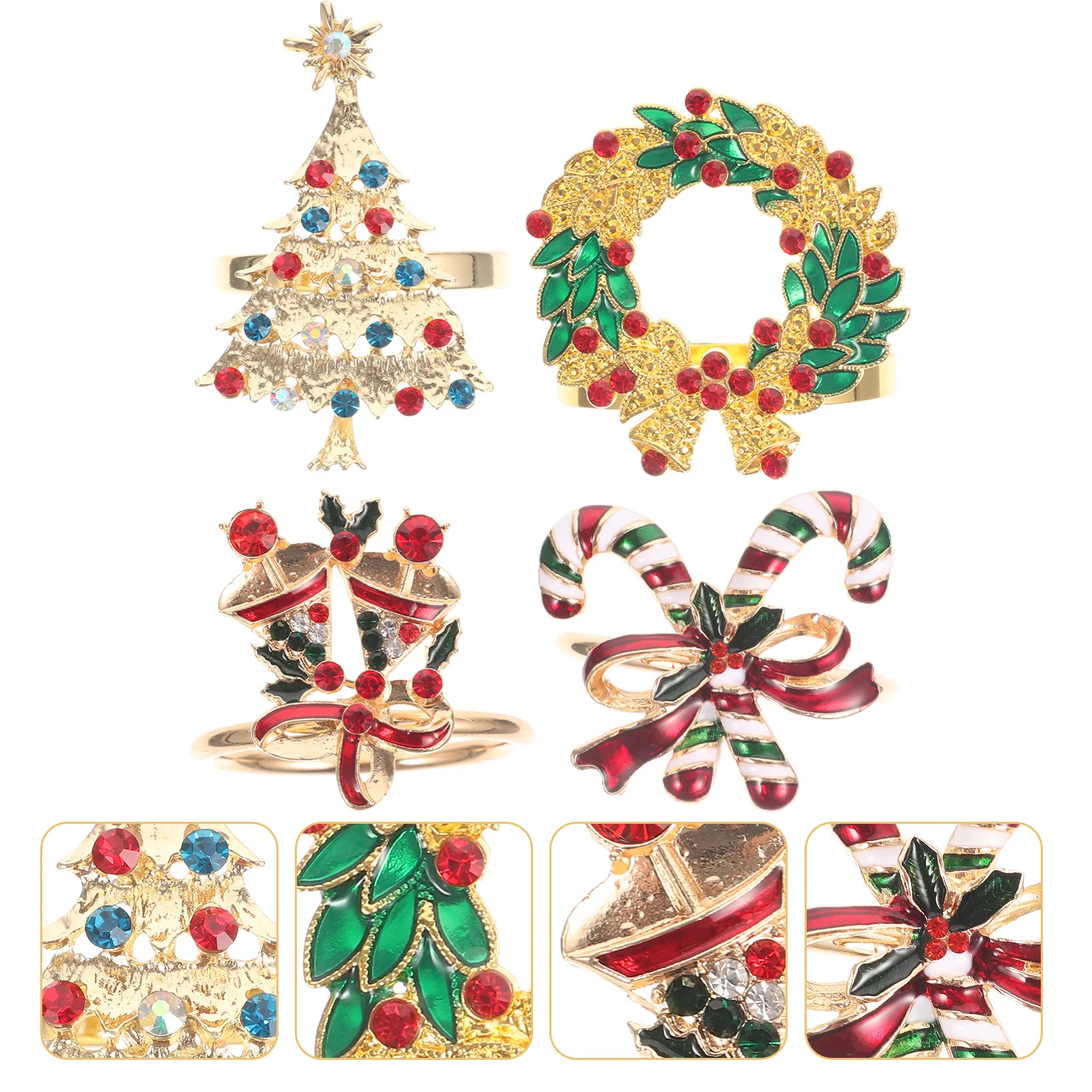 

4 Pcs Christmas Napkin Rings Decorations Holiday Holders Serviette for Table along with Buckles Clips Clasp Household