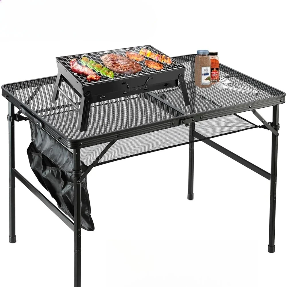

ez Folding Mesh Camping Table with Mesh Bag, Lightweight Grill Table/Outdoor Table, 2 Adjustable Heights, Portable Handle