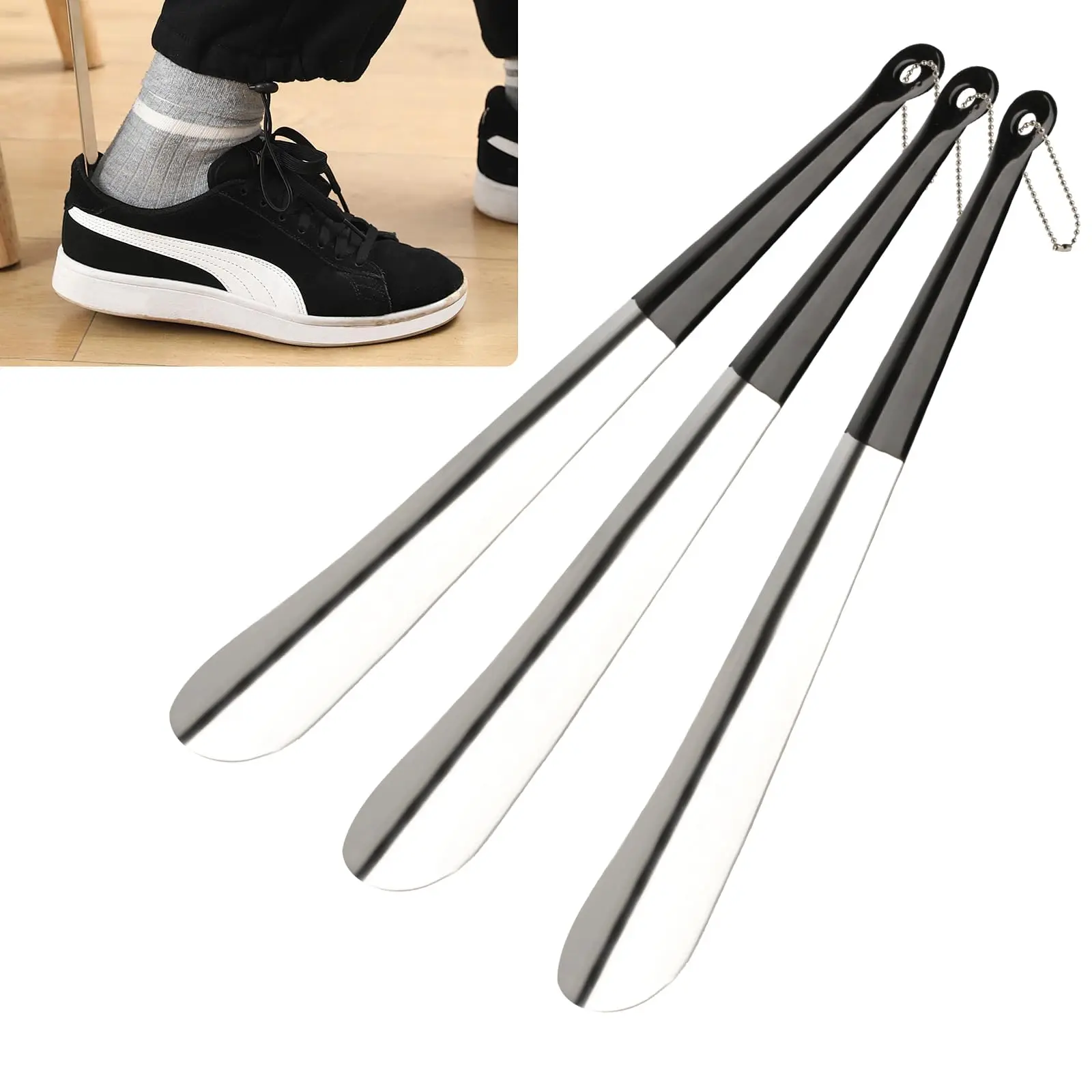

Professional Stainless Steel Shoe Horns High Quality 3-Pack 30cm Long Silver Useful Shoe Aid for All Footwear Lightweight
