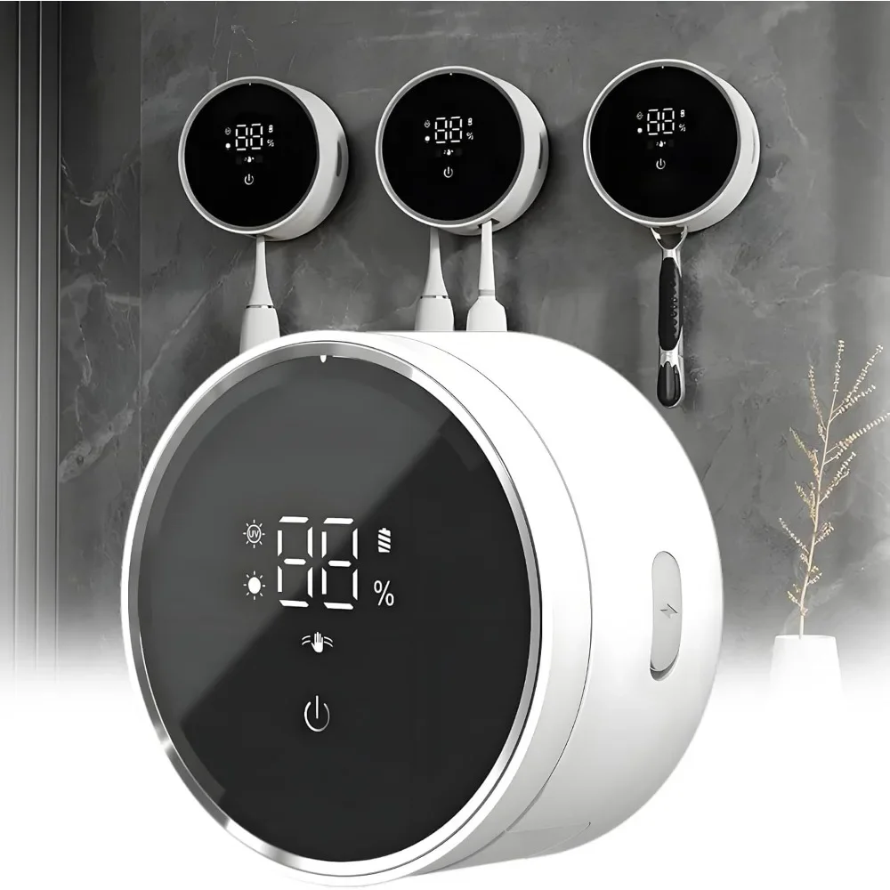 

Toothbrush Holders Cleaner & Dryer for Bathroom - Mirror Wall Mounted [Rechargeable, Auto Sensor Open/Close Lid, LED Smart