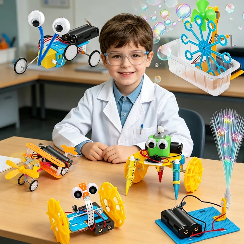 Robotik-Set 6-teilig Wissenschaftliche Experimente Projektaktivitäten Spielzeug für Kinder Technik-Bau Elektronischer Motor Roboter Kinder-Bastelset