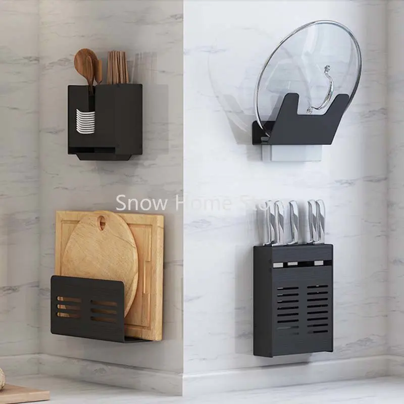 Space Aluminum Simple Kitchen Shelving Pot Cover Holder Knife Holder Chopsticks Cylinder Cutting Board Rack Free Of Punching