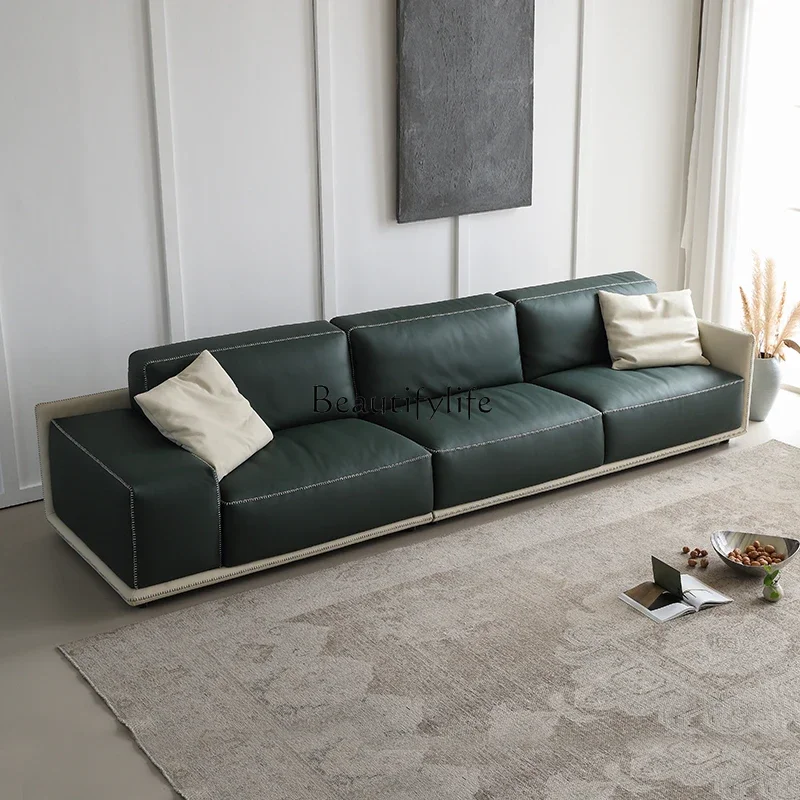02ls 18 -*Wide block sofa Italian leather four-person living room straight row modern retro full leather can be split