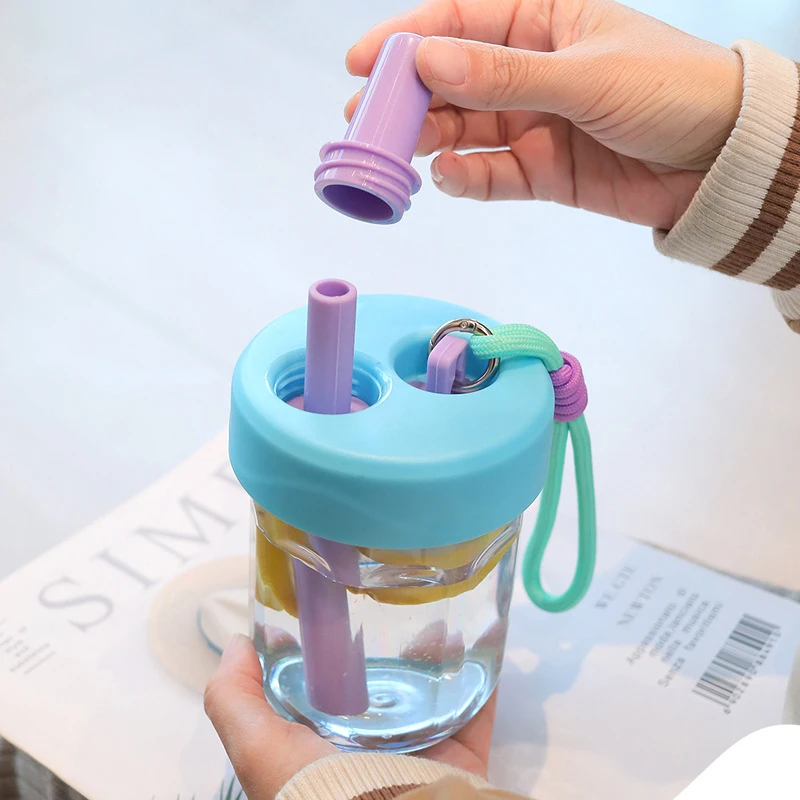 Tasse en paille de 600ml avec couvercle anti-fuite pour dame, tasse mignonne de qualité alimentaire résistante à la chaleur, tasses filtrantes de séparation du thé avec poignée, tasse d'eau
