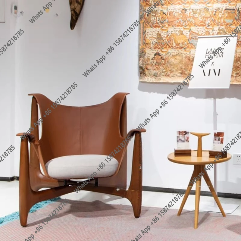 

Designer special-shaped medieval style home solid wood leisure microfiber leather negotiation single chair hotel model room