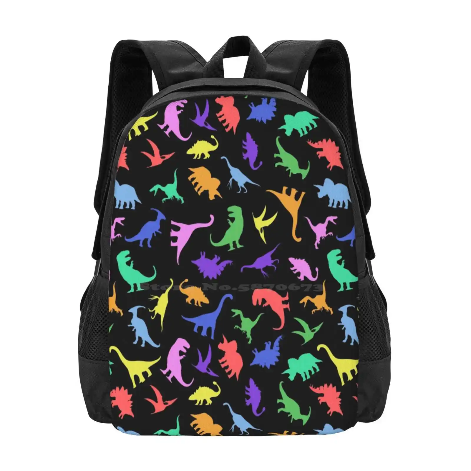 Fun Dinosaur Pattern ( Black Background ) Pattern Design Laptop Travel School Bags Dinosaurs Tyrannosaurus T Rex Pterodactyl