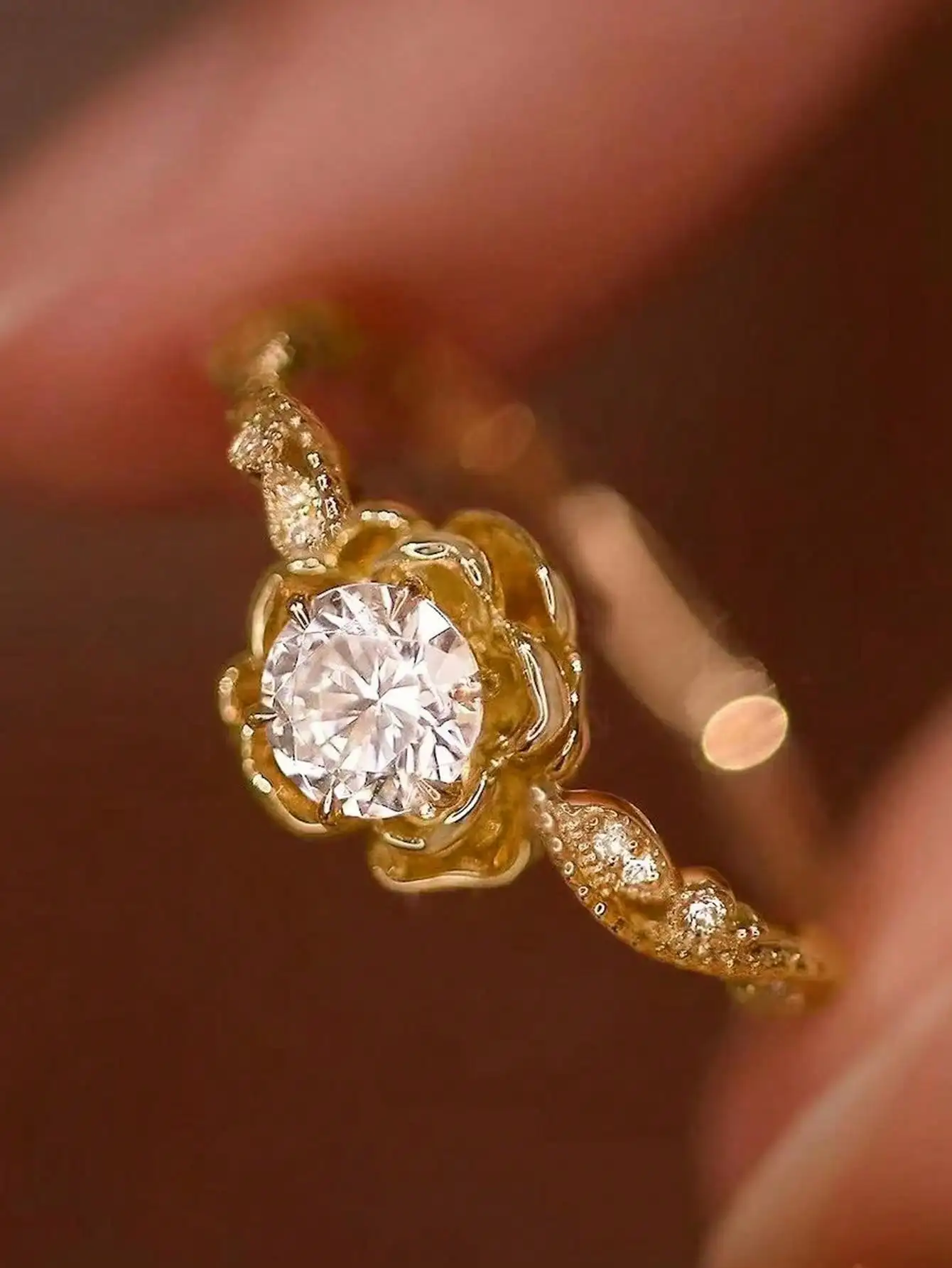 S925 زهرة الورد مطعمة الزركون الزفاف خاتم فضة الأوروبية والأمريكية ضوء فاخر رائعة موضة أنيقة رومانسية الذكرى الزفاف العروس مجوهرات الراقية للأم والزوجة المرأة الراقية مجوهرات #3