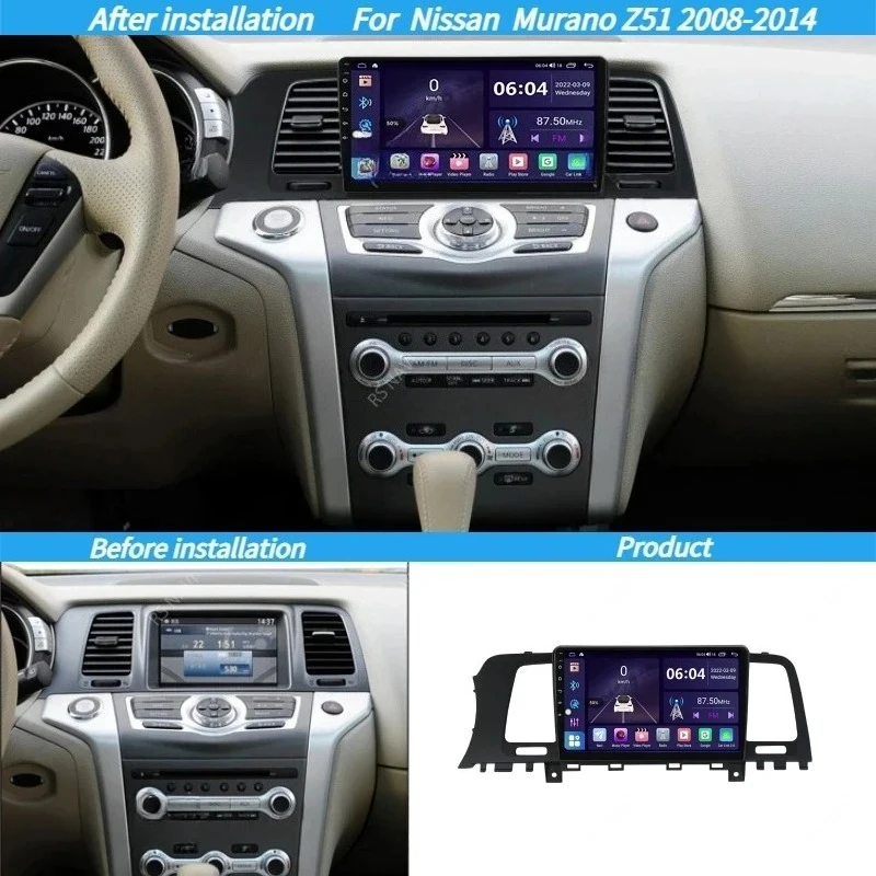 

Автомагнитола Android 15 с GPS-навигацией 4+64 ГБ для Murano Z51 2008-2014 с Carplay и Android Auto, 9-дюймовое автомобильное радио с Bluetooth