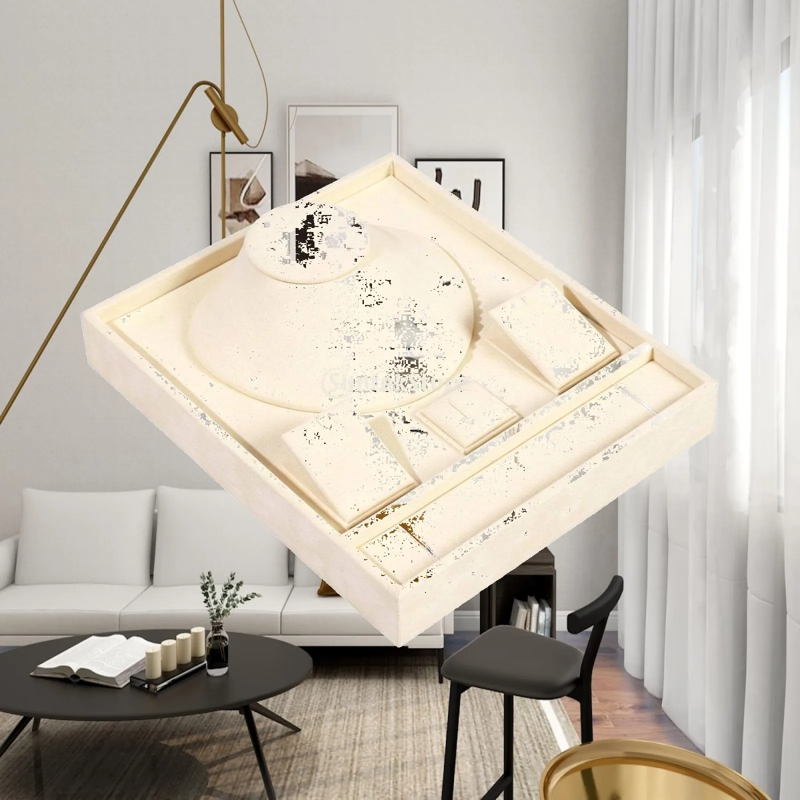 Organizer Jewelry Display Tray Multi-functional Velvet Compartment Stand for Retail and Home Use