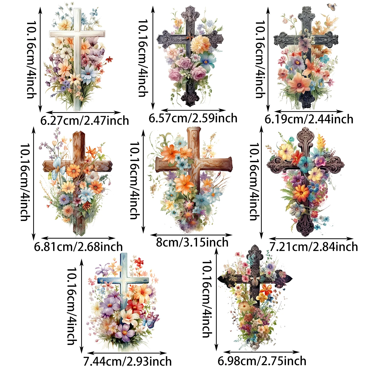 8-Pack Christian Cross Themed Iron-On Applique,Vinyl Heat Transfer Patches for DIY Clothing Backpack Pillow Transfer Patches