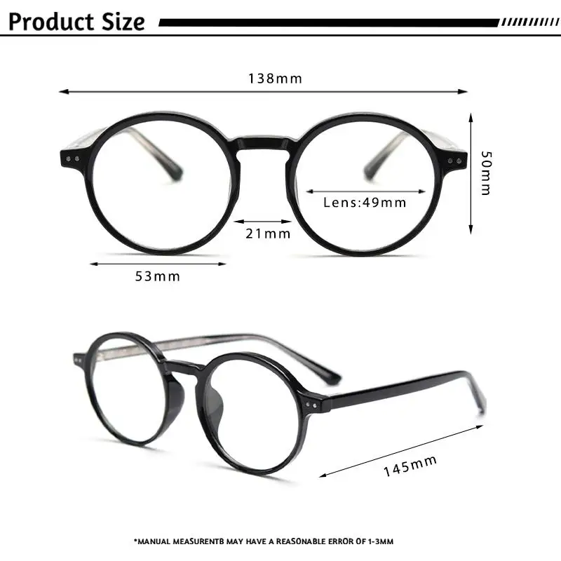 CATERSIDE Retro Männer Brille Runde Hohe Qualität TR90 Rahmen Rezept Brillen Rahmen Frauen Null-Power Objektiv Computer Gläser – Detail 3