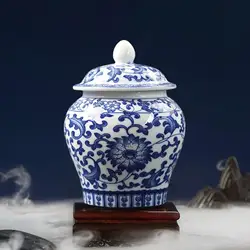 Chinese Style Blue White Porcelain Decorative Temple Jar Vase with Lid