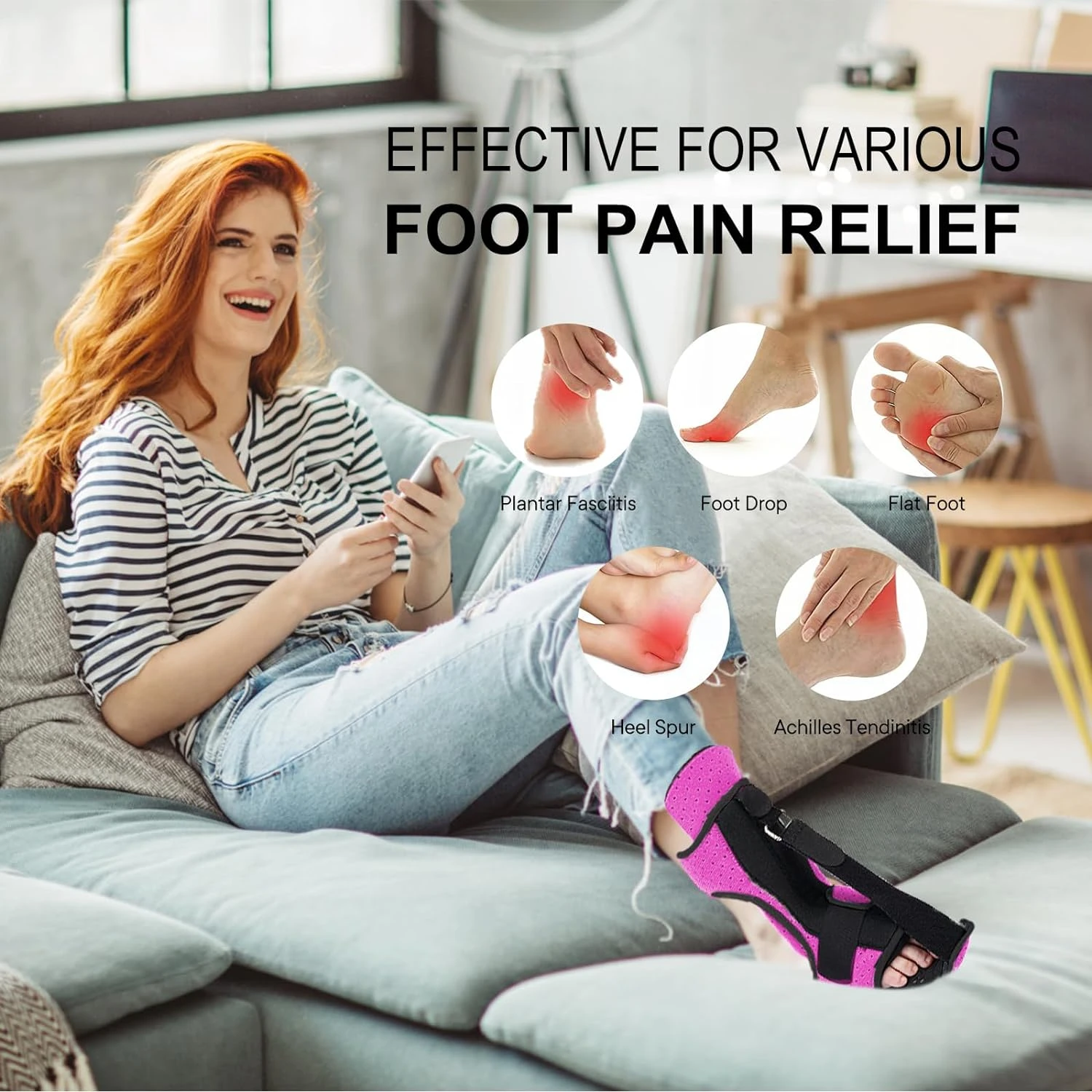 Ultimate Pain Relief with Luxurious Adjustable Plantar Fasciitis Night Splint and Massage Ball Combo. Innovative Product for Res