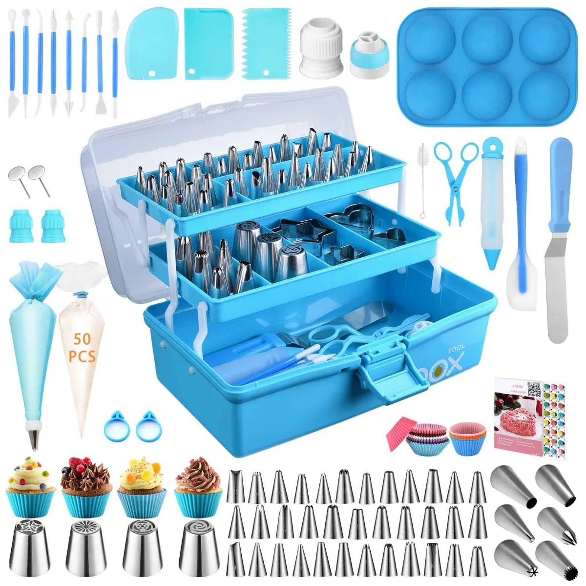 

Cake Decorating Tools Kit with Storage Case Piping Bags Icing Tips Cupcake Cookie Frosting Fondant Bakery Set Baking Supplies