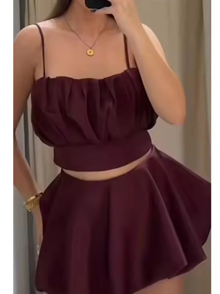 Conjunto de ocio para mujer, nueva moda 20225, Top corto sin mangas con espalda descubierta y minifaldas, conjunto de dos piezas, conjunto elegante de calle alta para mujer