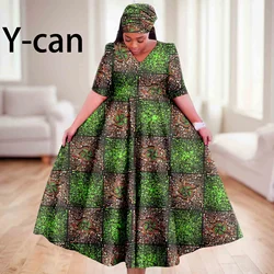 Church Dresses for Woman 2024 Traditional Party Gown V Neck Maxi Dress with Free Turban Wedding Africa Turkey Style 2425083