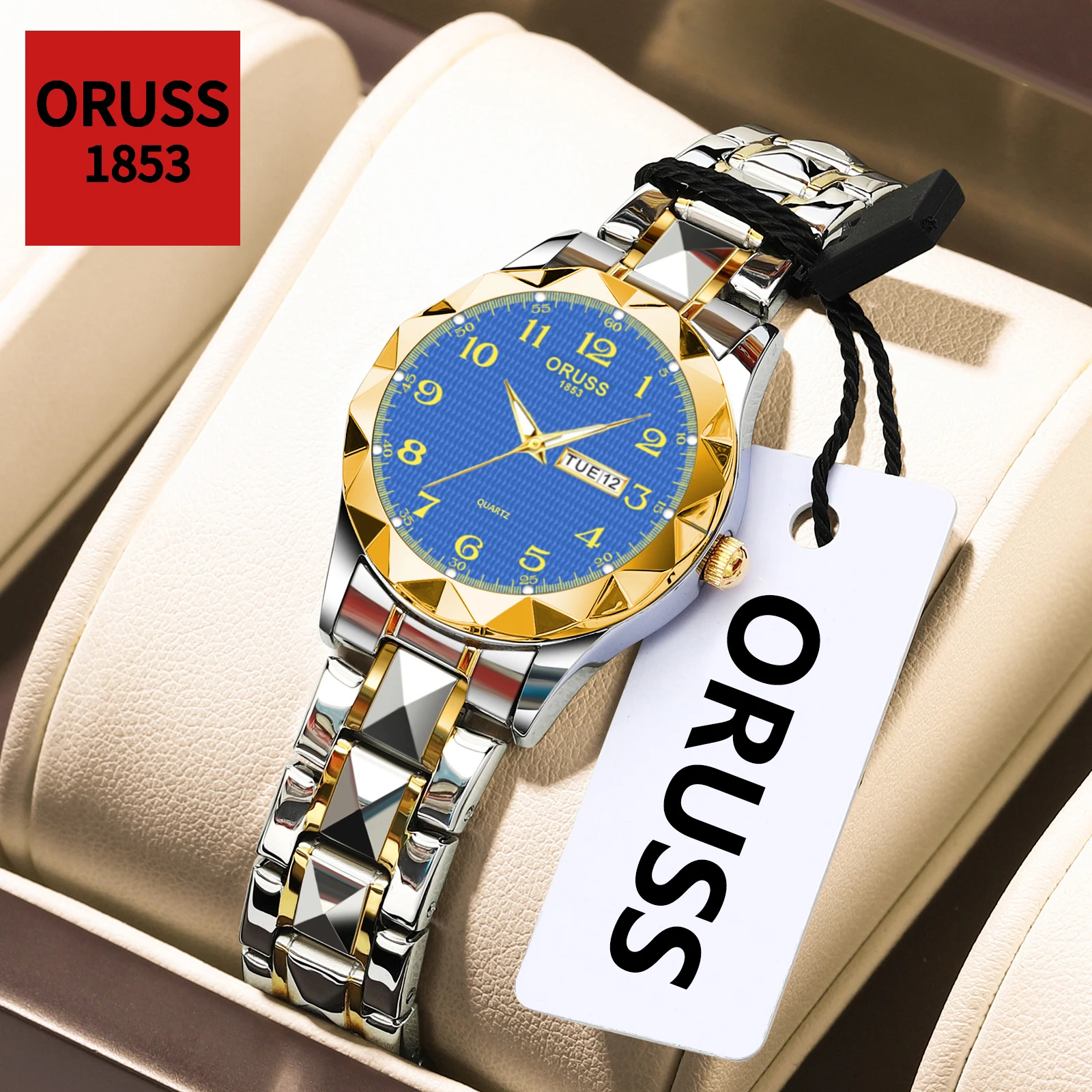 

Женские часы премиум-класса, повседневный стиль, водонепроницаемые, с отображением даты и дня недели, текстурированный циферблат, оригинальные кварцевые часы ORUSS.