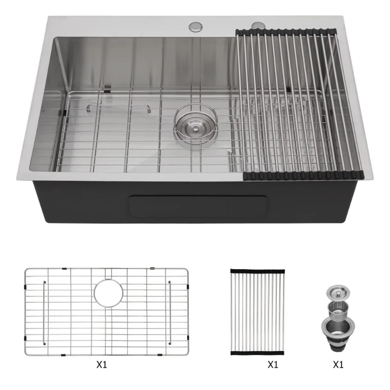 Stainless Steel Kitchen Sink 33x22 Single Bowl Top Mount Brushed Finish Farmhouse Style