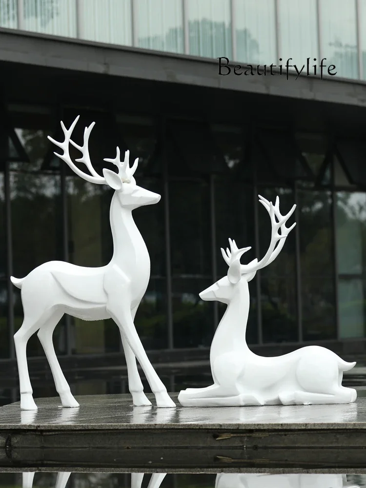 Outdoor Abstract Sika Deer Sculpture Decoration Frp Flower Garden Lawn Community Decoration Sketch