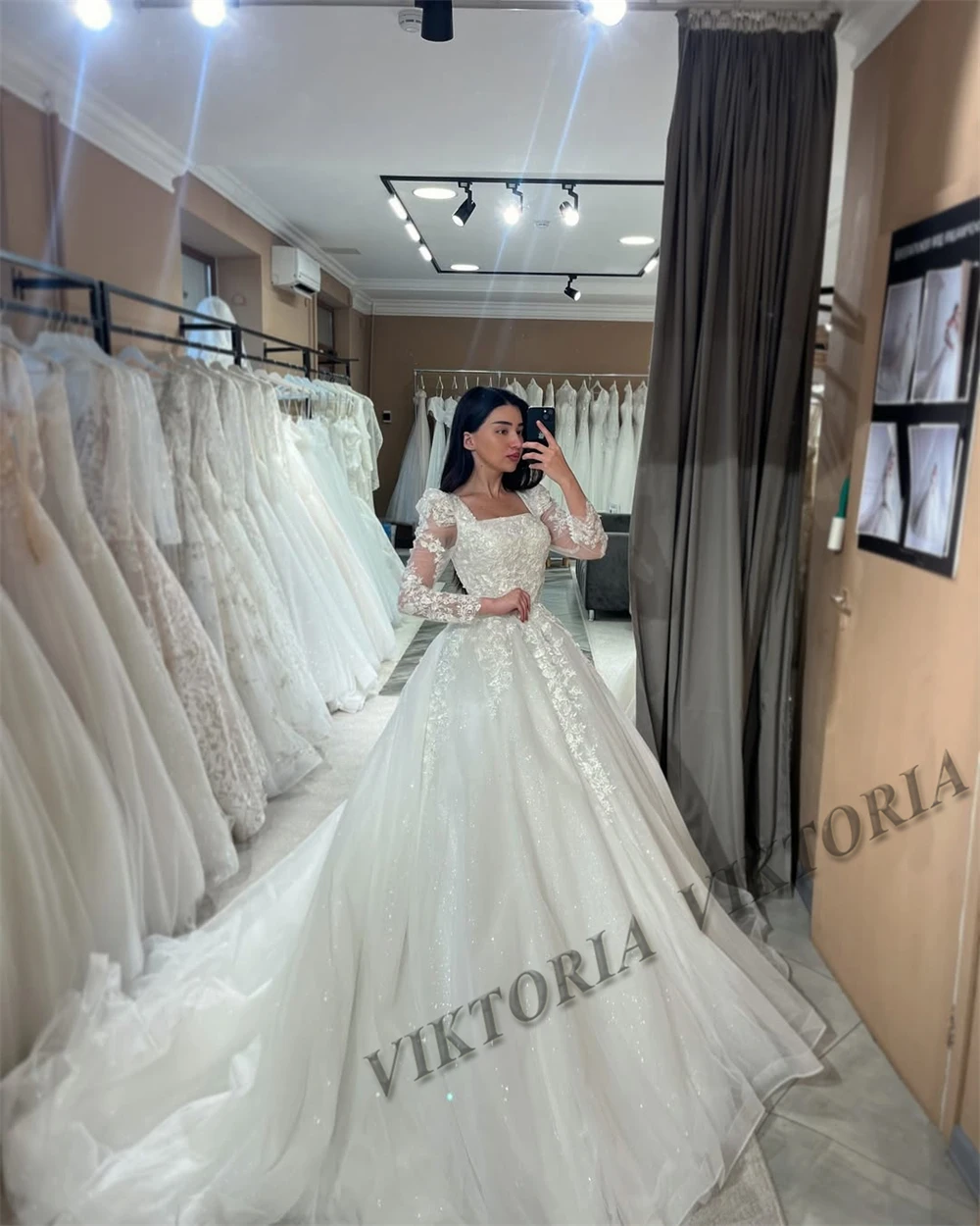 VIKTORIA Classic Square Collars Wedding Dresses For Woman Bride Long Sleeves Corset Tulle Appliques Vestido De Novia Customized
