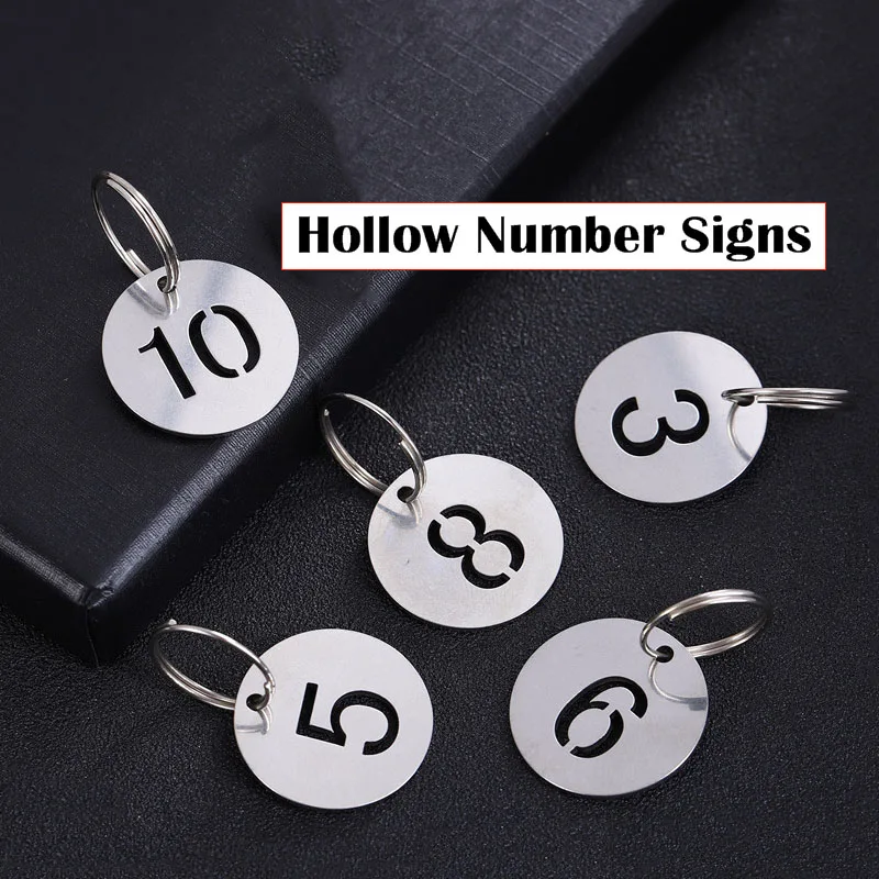 10PCS Stainless Steel 30mm Round Number Labels Hollow Out Number Plates Signs Hangtags For Keys Metal Number Tags Markers