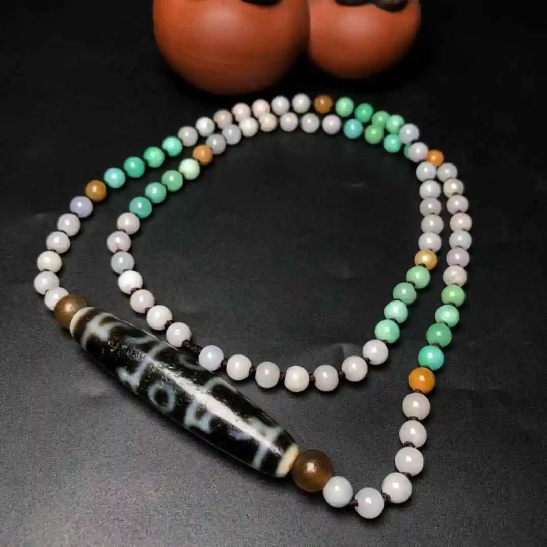 Returning old materials from Tibeta Original Beads lotus master artifact natural jade Necklace for Women