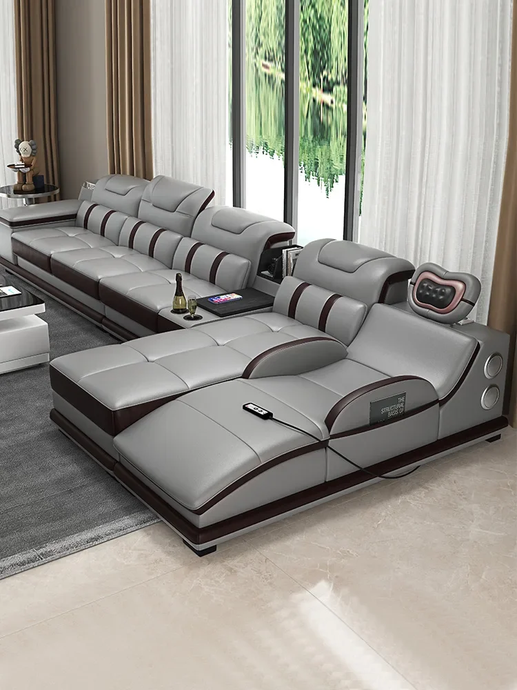 Modern leather sofa furniture combination living room audio leather first layer leather whole large and medium-sized massage