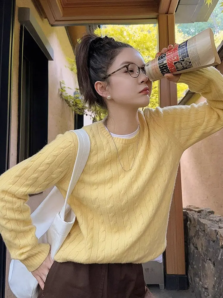 Ретро Ele с цветочным узором Lazy Sle Верхний вязаный свитер Camere Высококачественный длинный светящийся красивый свитер в Корейском стиле...