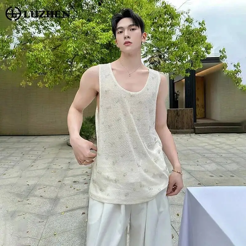 

LUZHEN 2026 Summer Stylish Printed High Quality Pure Cotton Sleeveless T-shirts Men's Fashion Handsome Casual Male Vests JY6825