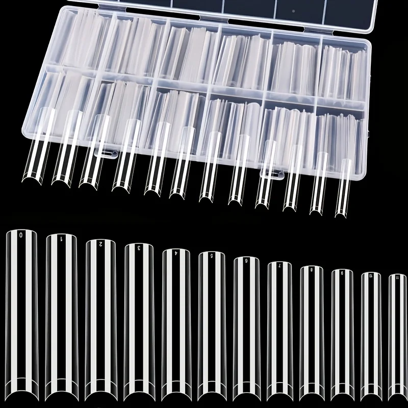 256 Stück/240 Stück 3XL konische quadratische Nagelspitzen, ohne C-Kurve, flacher Halbsatz, extra lange künstliche Nagelspitzen geeignet für Nagelstudios und Heimwerker, 12 Größen verfügbar – Detail 1