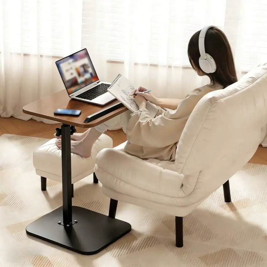 Mobile Bedside Table With Adjustable Height, Ideal For A For Home Office, Portable Laptop Workstation, And Standing Desk, In Black Color