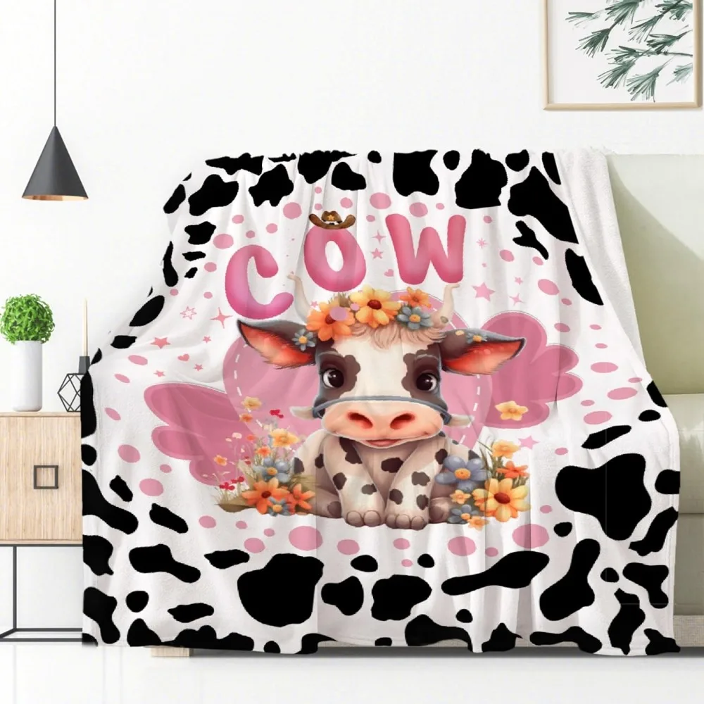 Cute Cow Print Blanket Gifts for Women Men, Soft Flannel Lightweight Snap Blanket for Teen Girls Boys Kids Travel Couch