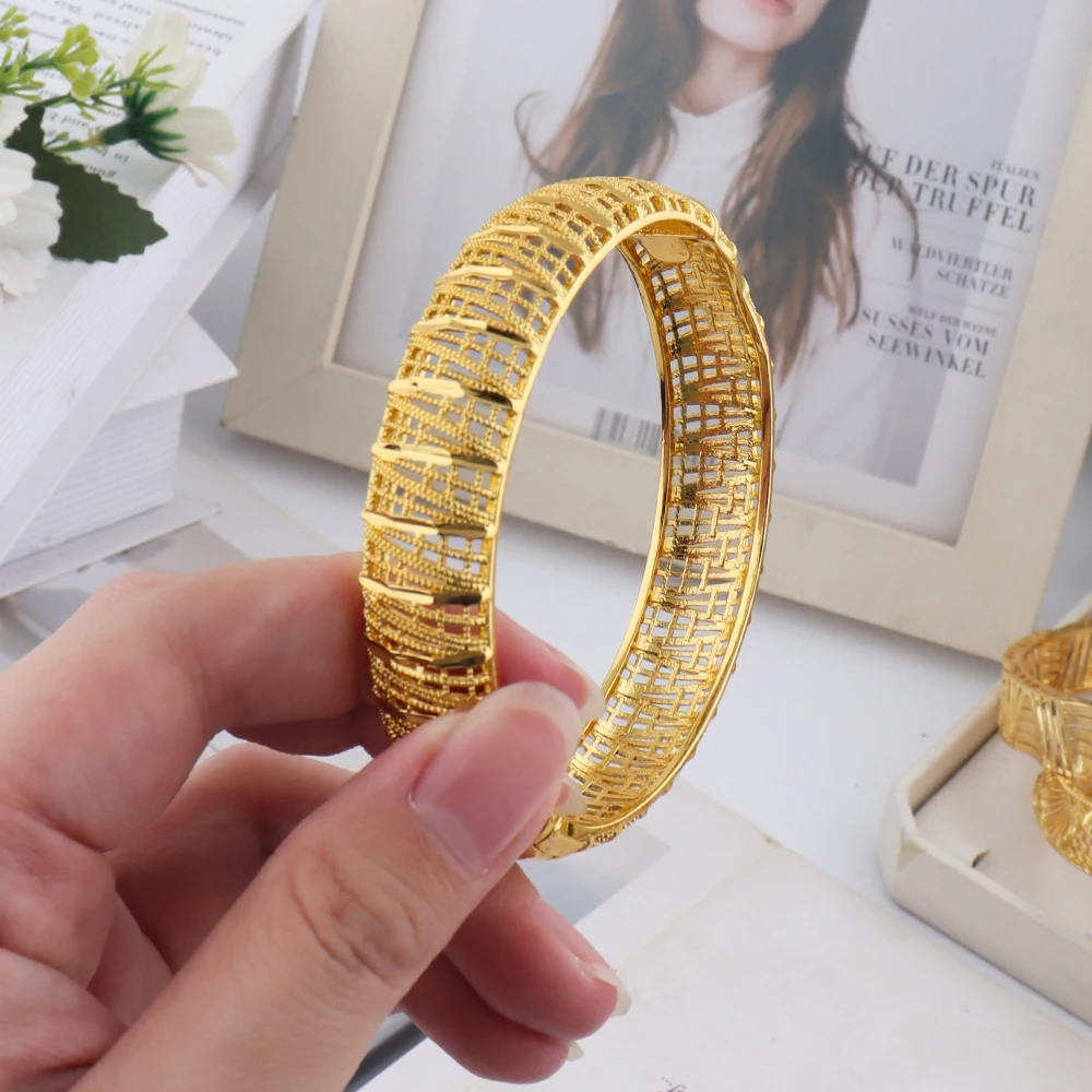

Dubai Turkish Italian Gold Plated Bangles for Women Middle East Hollow out Jewelry Set Wedding Accessory Bridal Jewelry Gifts