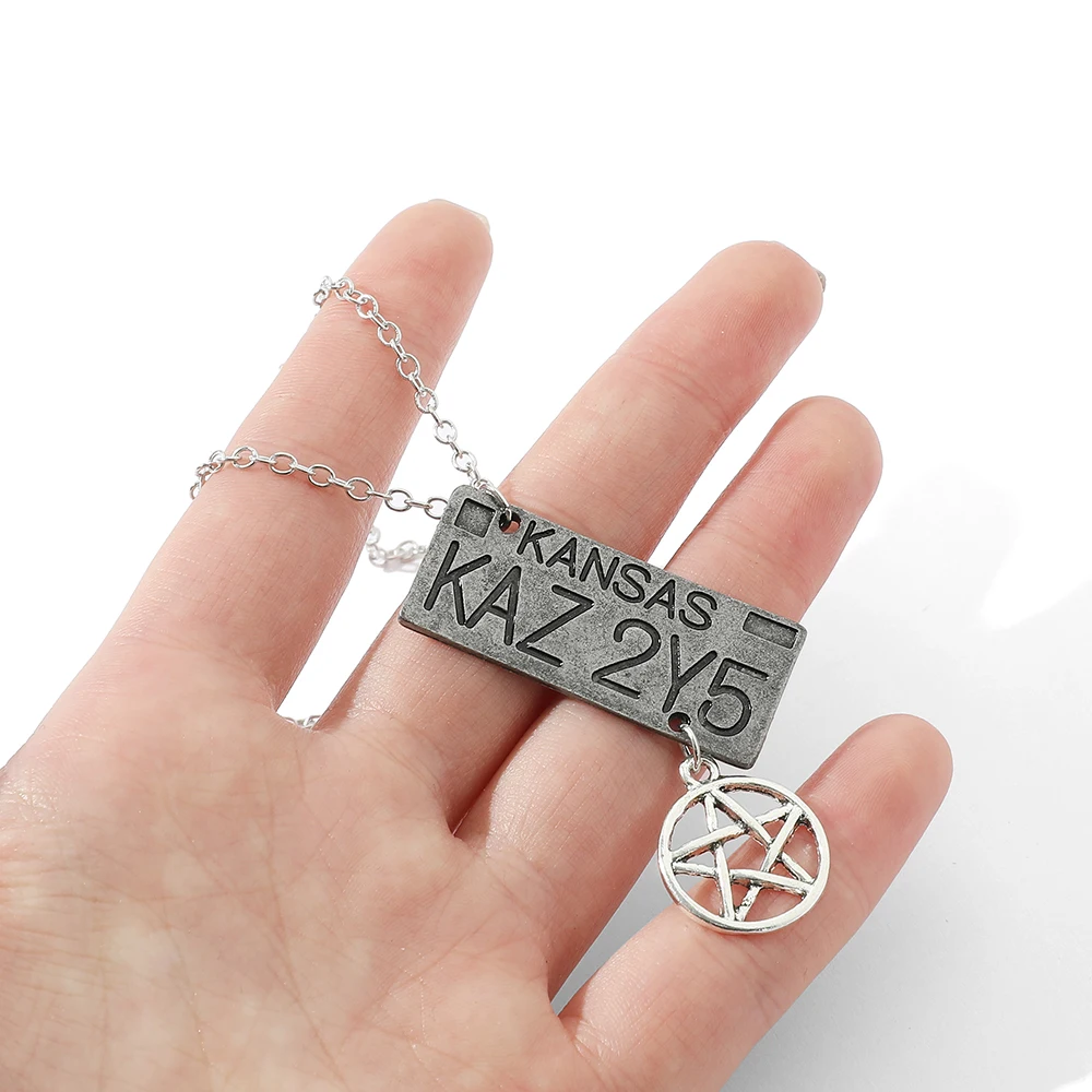 Series Supernatural License Plate KANSAS KAZ 2Y5 Necklaces Dean Sam Winchester Pentacle Pentagram Amulet Pendant Necklace